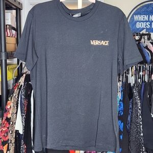 Versace Black Tee with Gold Logo